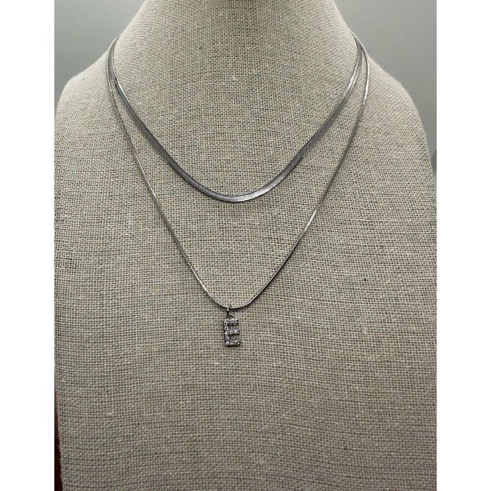 Letter E Necklace, Double Layer Initial E Pendant Necklace